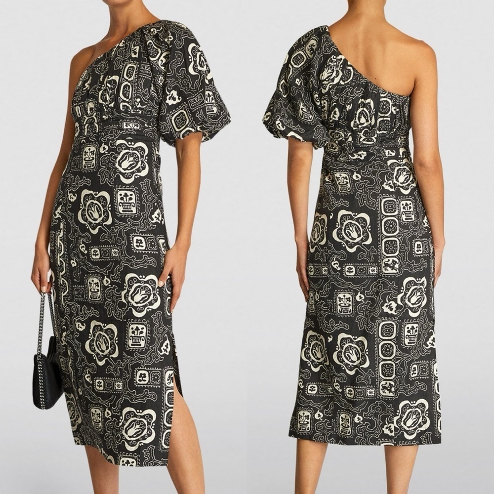 RHODE Chantelle Dress Linen BAPU BAZAAR BLACK Sz 6 one shoulder